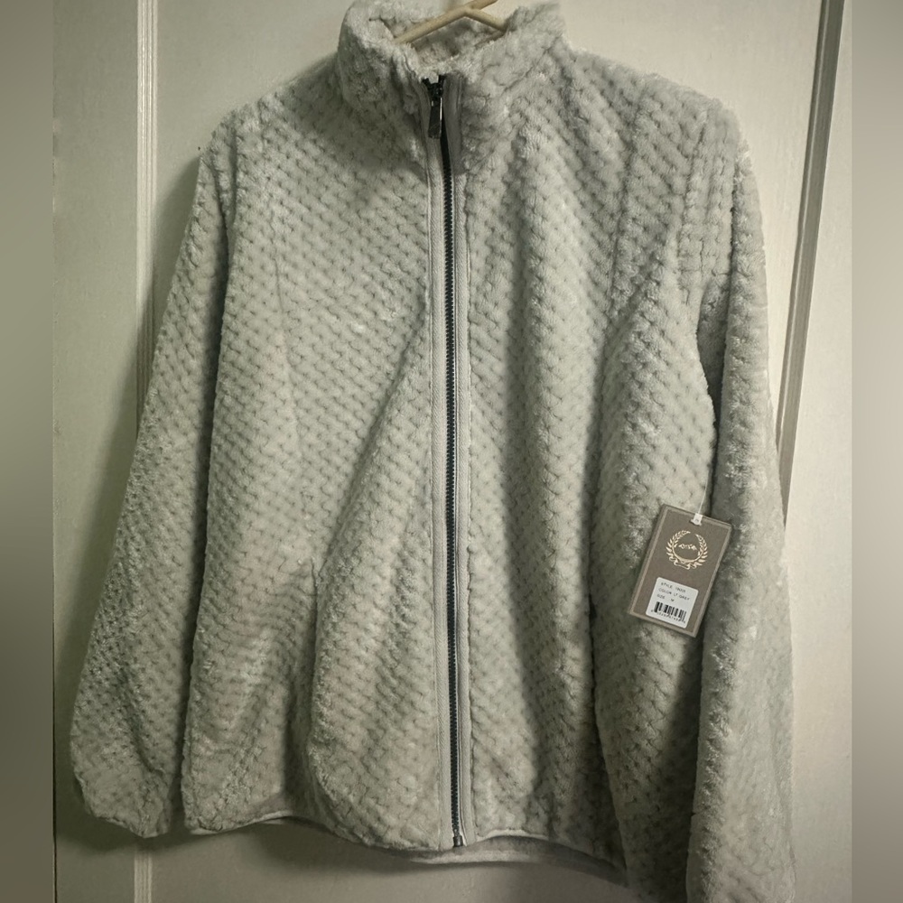 Fuzzy warm zip front jacket
